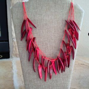 NWOT -Red Layered Bamboo Wood Necklace